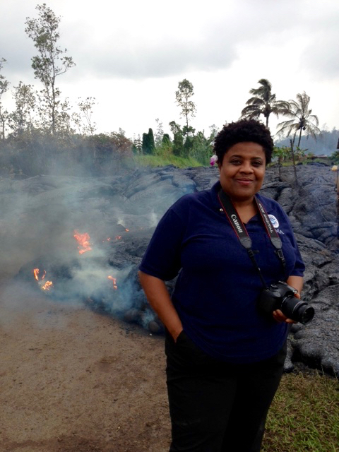Kelly Hudson at the Pu'u O'o lava flow